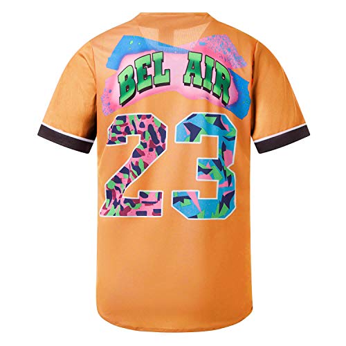MOLPE Bel-Air 23 Printed Baseball Jersey, 90S Hip-Hop Clothing for Party Orange