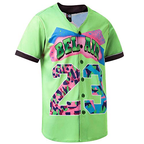 MOLPE Bel-Air 23 Printed Baseball Jersey, 90S Hip-Hop Clothing for Party, Light Green
