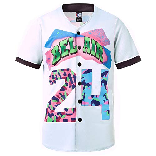 MOLPE Bel-Air 24 Printed Baseball Jersey for Men and Women, White