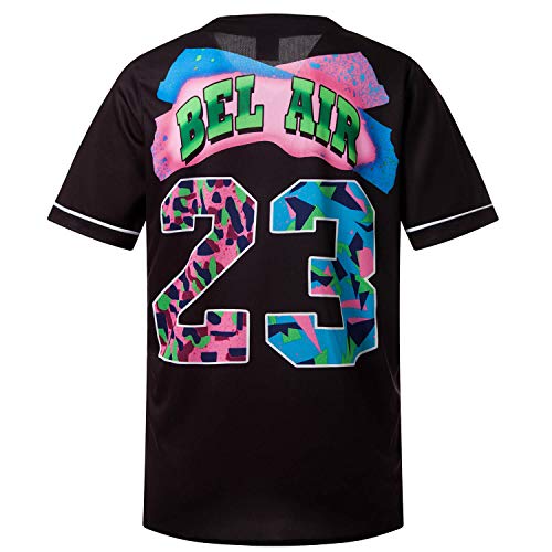 MOLPE Bel-Air 23 Printed Baseball Jersey for Men and Women, Black