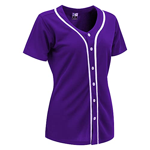 MOLPE Womens Baseball Button Down Jersey, Purple -1