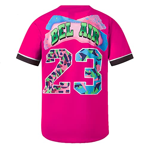 MOLPE Bel-Air 23 Printed Baseball Jersey for Men and Women, Hot Pink