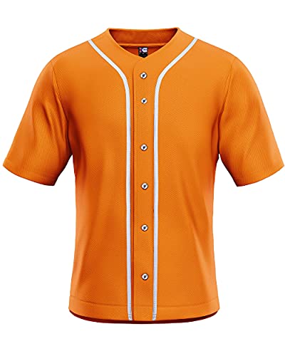 MOLPE Men's Blank Plain Hip Hop Hipster Button Down Baseball Jersey - Orange