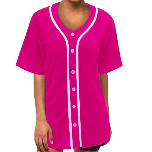 MOLPE Women Button Down Baseball Jersey, Hot Pink - 1