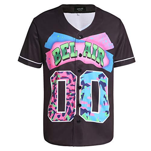MOLPE Bel-Air 00 Printed Baseball Jersey for Men and Women, Black