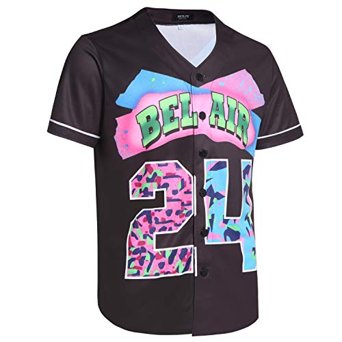 MOLPE Bel-Air 24 Printed Baseball Jersey for Men and Women, Black