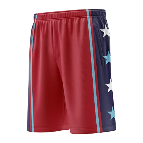 MOLPE Mens Basketball Shorts with Pockets 2 Pack, Polyester Gym Active Athletic Performance Workout Shorts (Blue/Red, S)