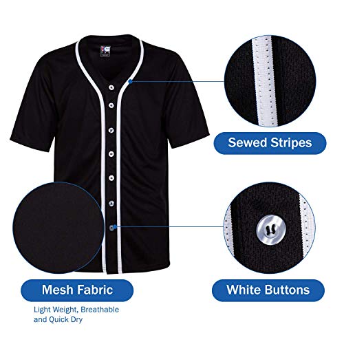 MOLPE Men's Blank Plain Hip Hop Hipster Button Down Baseball Jersey - Black/White-1