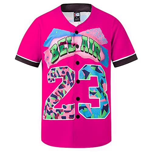 MOLPE Bel-Air 23 Printed Baseball Jersey for Men and Women, Hot Pink