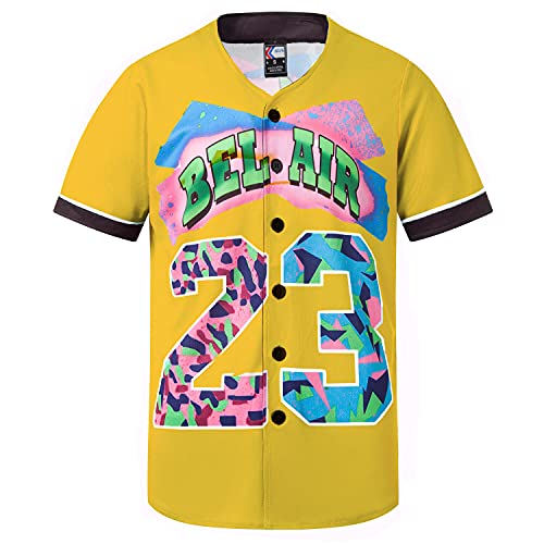 MOLPE Bel-Air 23 Printed Baseball Jersey for Men and Women, Yellow