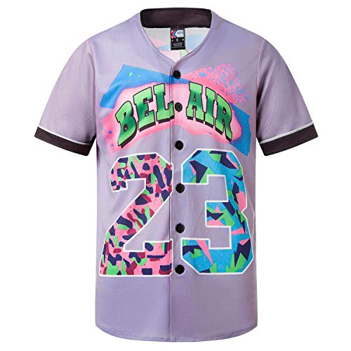 MOLPE Bel-Air 23 Printed Baseball Jersey for Men and Women, Grey