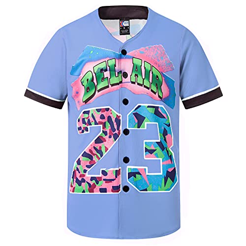 MOLPE Bel-Air 23 Printed Baseball Jersey for Men and Women, Baby Blue