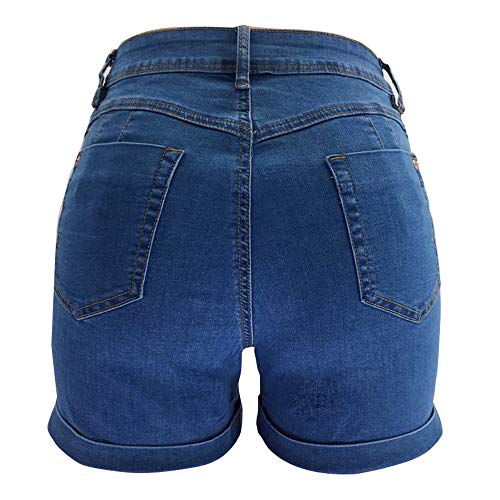 MOLPE Women's Sexy Jean Shorts, Elastic High Waist Summer Denim Shorts with Belt, Stretchy Jean Booty Casual Shorts (Dark-Blue, S)