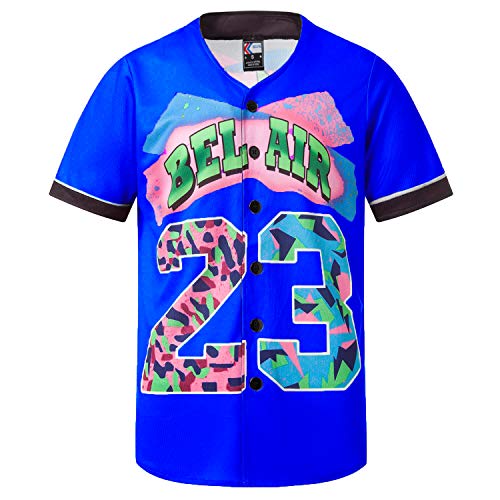 MOLPE Bel-Air 23 Printed Baseball Jersey for Men and Women, Blue
