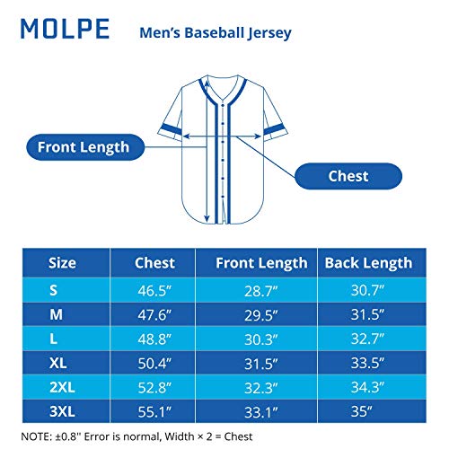 MOLPE Men's Blank Plain Hip Hop Hipster Button Down Baseball Jersey 