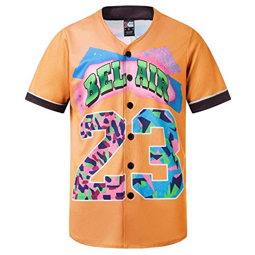 MOLPE Bel-Air 23 Printed Baseball Jersey, 90S Hip-Hop Clothing for Party Orange