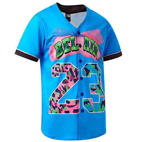 MOLPE Bel-Air 23 Printed Baseball Jersey for Men and Women, Light Blue