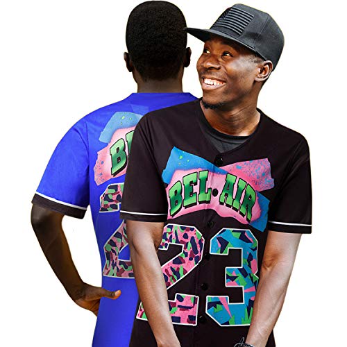 MOLPE Bel-Air 00 Printed Baseball Jersey for Men and Women, Black