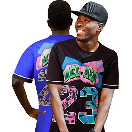 MOLPE Bel-Air 32 Printed Baseball Jersey for Men and Women, Black