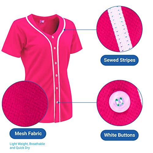 MOLPE Women Button Down Baseball Jersey, Hot Pink - 1