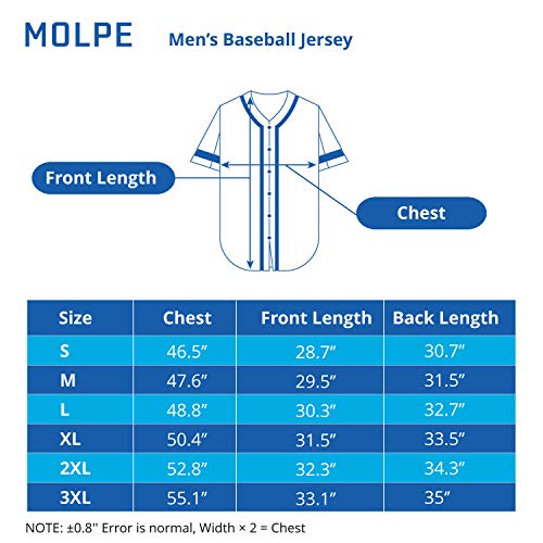 MOLPE Men's Blank Plain Hip Hop Hipster Button Down Baseball Jersey - Navy