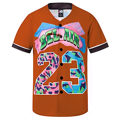 MOLPE Bel-Air 23 Printed Baseball Jersey for Men and Women, Brick Red