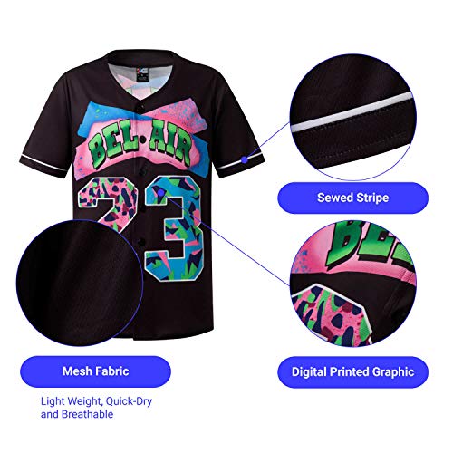 MOLPE Bel-Air 23 Printed Baseball Jersey for Men and Women, Black