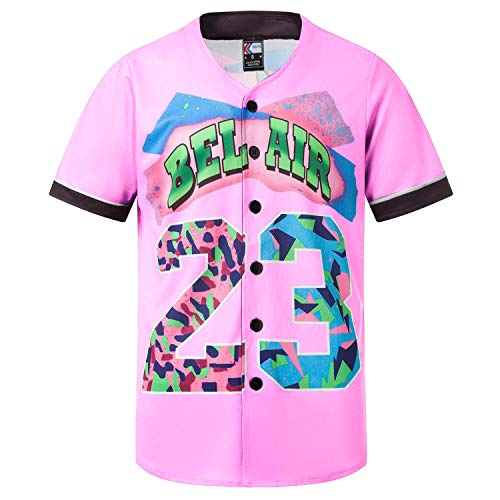 MOLPE Bel-Air 23 Printed Baseball Jersey for Men and Women, Pink