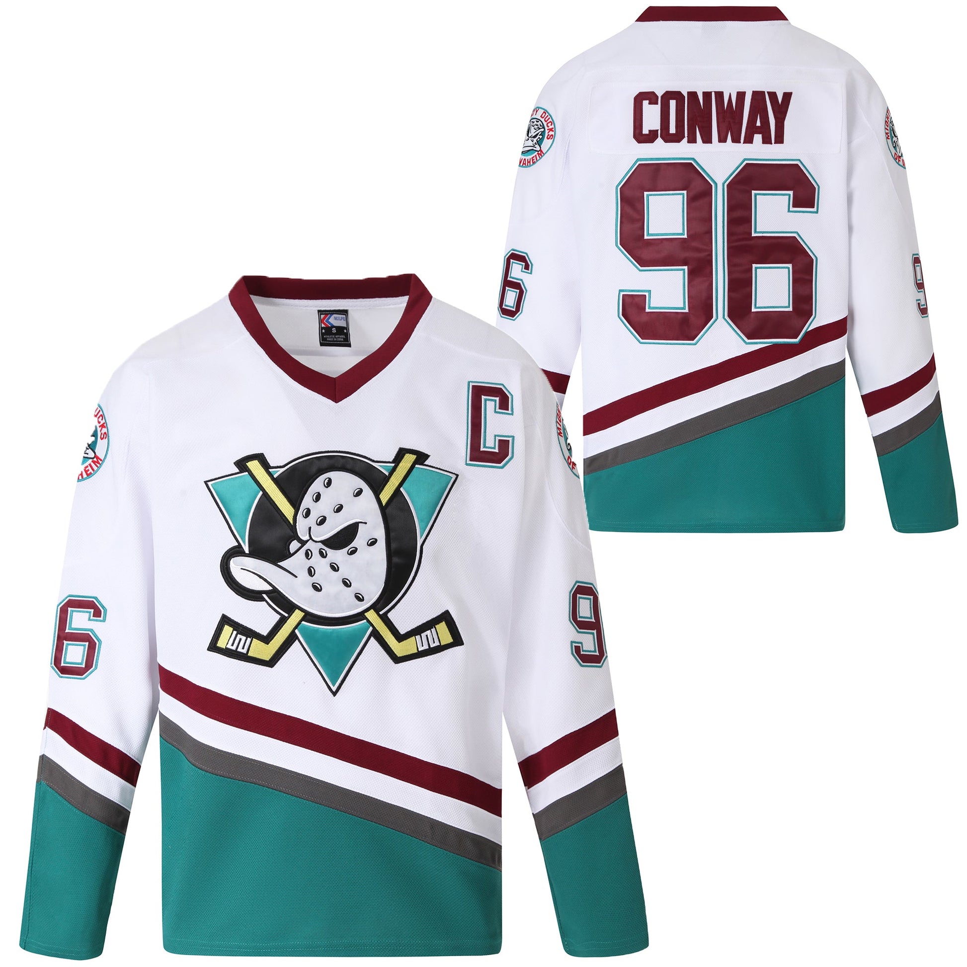 Youth Charlie Conway #96 Mighty Ducks Ice Hockey Jersey White freeshipping - Jersey One