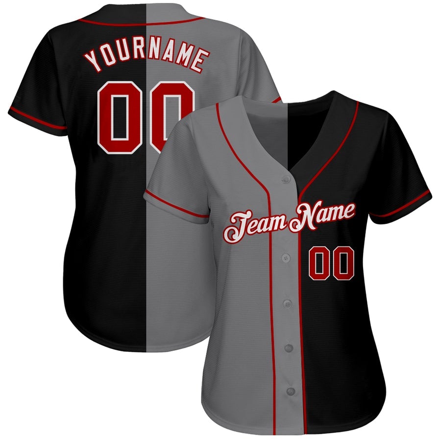 Custom Women Black Gray-Red Baseball Jersey freeshipping - Jersey One