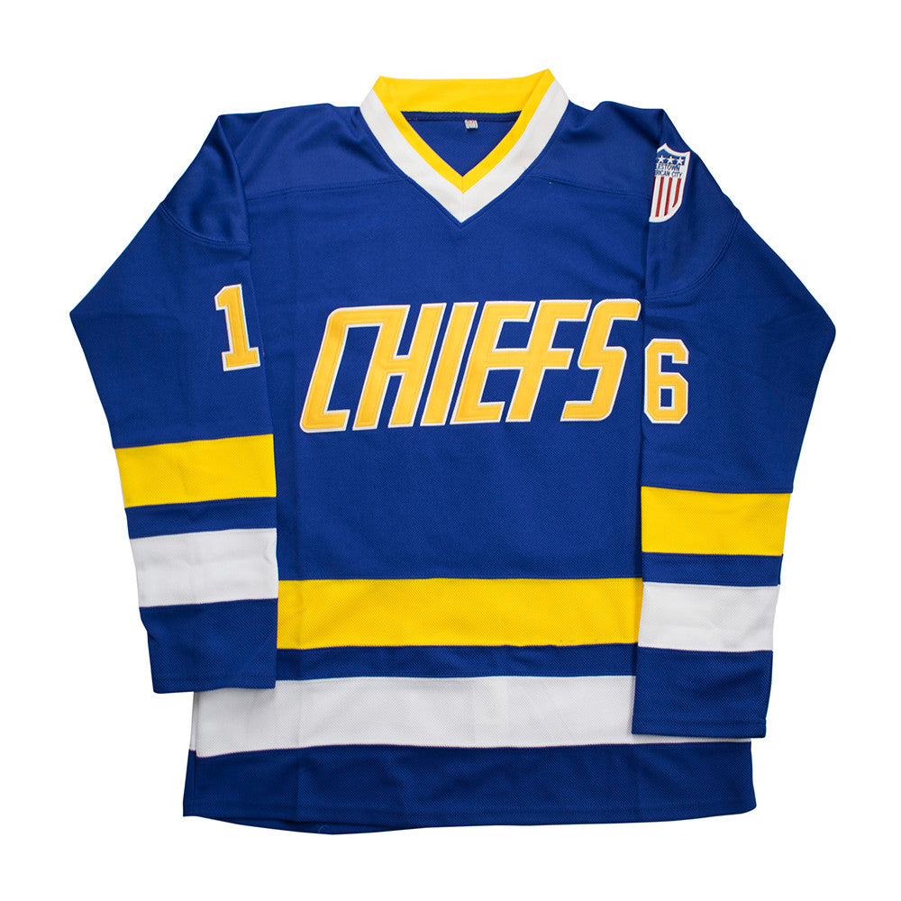 : Hanson Brothers Jersey, Charlestown Chiefs 16,17,18 Slap Shot  Ice Hockey Movie Jersey (16 Blue, Small) : Clothing, Shoes & Jewelry