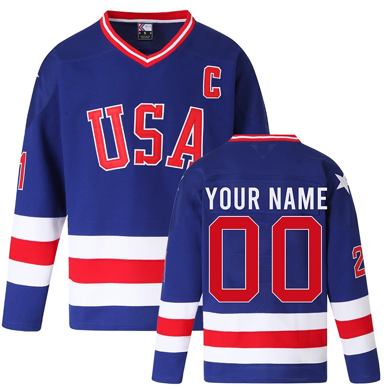 Custom Team USA Ice Hockey Jersey Blue freeshipping - Jersey One