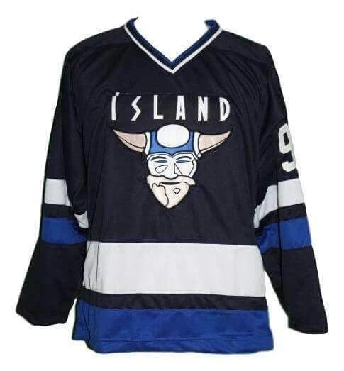 Movie Mighty Gunnar Stahl #9 Iceland Hockey Jersey Away Navy Blue Top  Stitched