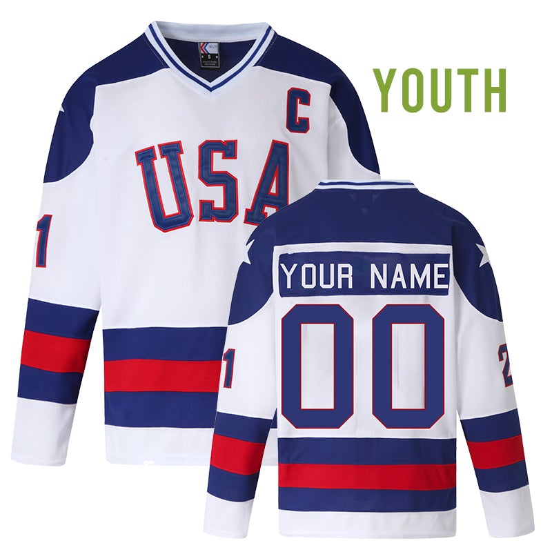 Youth Custom Miracle on Ice Team USA Hockey Jersey freeshipping - Jersey One