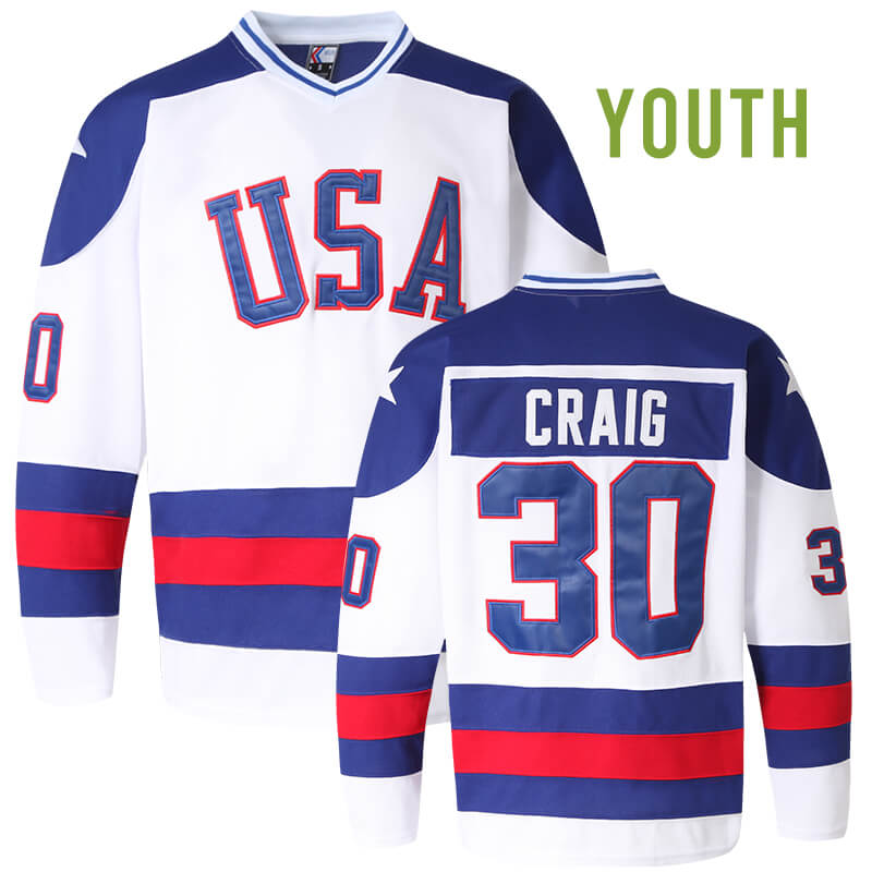 Youth Jim Craig #30 USA 1980 Miracle on Ice Hockey jersey freeshipping - Jersey One