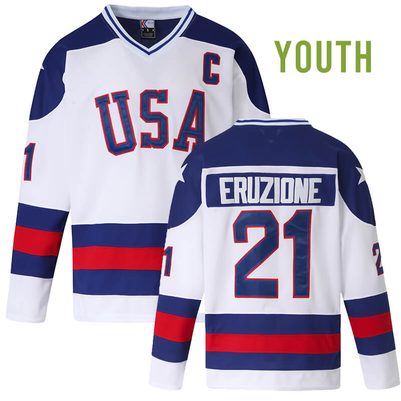 Youth Mike Eruzione #21 USA 1980 Miracle on Ice Hockey jersey freeshipping - Jersey One